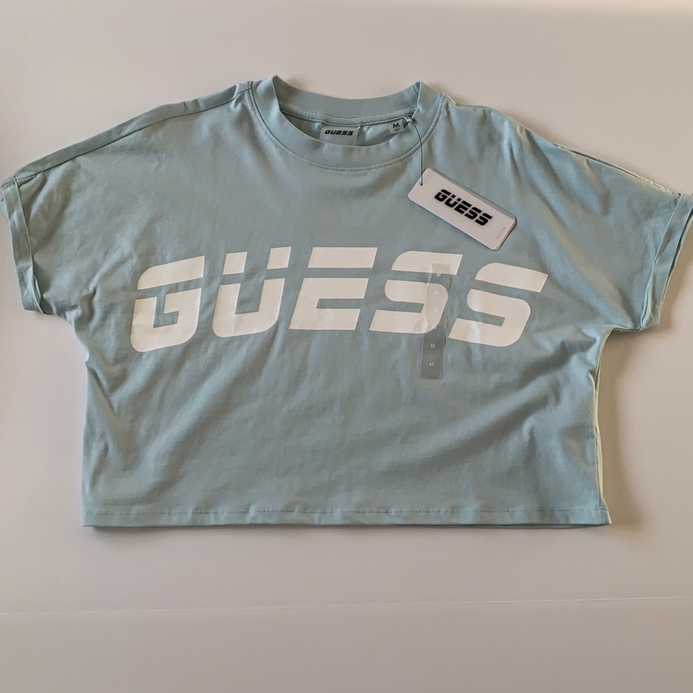Guess Cotton Crew Neck Tee, M Light Blue